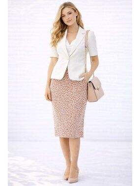 Loft Leopard Print Midi Pencil Skirt Cotton/Polyester Blend Size Medium